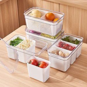 Fridge Plastic Fresh-keeping Box <b>Stackable</b> Kitchen Fridge Drawer Organizer <b>Food</b> <b>Container</b> <b>Food</b> <b>Storage</b> Box With Drain Tray - Product Image 2