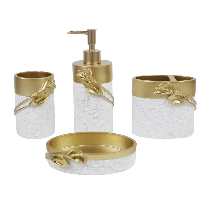 Soporte de cepillo de dientes de diseño dorado, dispensador de jabón para apartamento de granja, decoración de baño, conjunto de regalo de resina, 4 Uds.