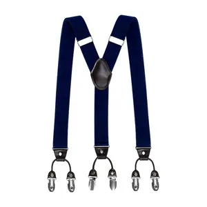 Fashion Suspender 6 Clips Braces Casual Leather Men Elastic Trouser Strap 4 clip Suspenders for Men