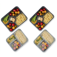 Boîte à lunch rectangulaire en PP recyclé, de qualité alimentaire, sans BPA, avec couvercle, pour aliments et salades, recyclable, gaufrée