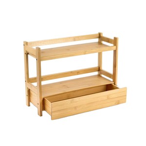 Wooden Storage Rack 3 Tier With Drawer <b>Desktop</b> Kitchen Condiment Organizer Natural Wood Color - Product Image 3