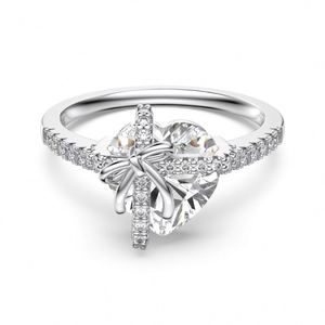 Dylam Fashion <b>Eternity</b> Band Rhodium 18K Gold Plated S925 <b>Silver</b> 5A Cubic Zirconia Heart Love Bow-knot Jewelry <b>Rings</b> for Women - Product Image 1