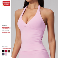 Tank Top Seamless V-neck Spandex Nylon Solid Slim-Fit Penyerap Guncangan Cepat Kering Meningkatkan Bentuk Punggung untuk Wanita Berlari Yoga
