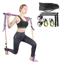 High quality lightweight strength training pilates stick with resistance band and foot loops