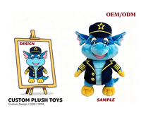 Peluche personnalisée OEM ODM Dragon de dessin animé, jouet en peluche doux avec casquette de pilote bleue pour enfants, cadeau, poupée en peluche personnage de dessin animé