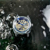Reloj de Pulsera Dorado Transparente para Hombre, Automático, Mecánico, Luminoso, Deportivo, Impermeable, Casual, de Cuero Genuino, Reloj Hombre