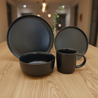Service de table en grès de luxe Guangda |   Assiettes et tasses en céramique noire émaillée |   Lave-vaisselle moderne pour la maison, compatible four et chaleur