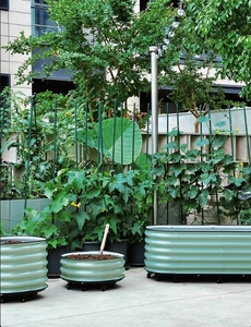 Kits de jardinières ovales surélevées <span class=keywords><strong>en</strong></span> métal, bacs à fleurs avec roulettes au fond - Product Image 2