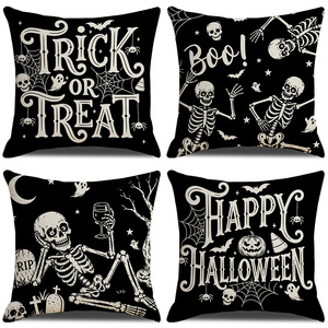 Lot de housses de coussin en <span class=keywords><strong>lin</strong></span> personnalisées pour Halloween, motif tête de citrouille amusante, pour canapé, décoration de fête et de maison - Product Image 1