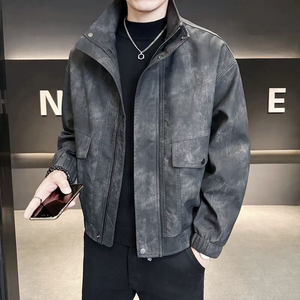 سترة جلدية للخريف والشتاء للرجال ، أعلى علامة تجارية عصرية جديدة للرجال ، ألوان قابلة للتخصيص بياقة قائمة - Product Image 1