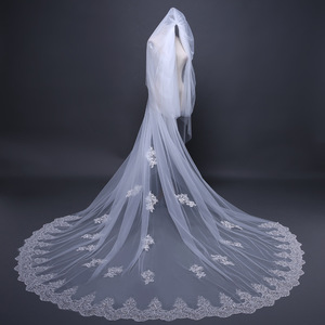 Velo de Novia con Apliques Estilo Catedral Europeo y Americano, Vestido de Novia con Cola Extra Larga de Encaje con Lentejuelas - Product Image 3