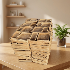 Set of 3 Handwoven Organizer Rectangle Wicker Storage <b>Basket</b> Brown Rattan Durable and <b>Laundry</b> Tray - Product Image 3