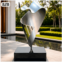 Sculpture en acier inoxydable avec ruban abstrait personnalisé BSA, art métallique miroir, statue avec base en marbre, décoration de jardin et de villa