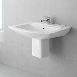 Vistaar Capri White Ceramic Square Half Pedestal Wash Basin Sink Stand For Villa India Export Design - Product Image 3