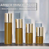 Flacon cosmétique de luxe en verre ambré de 5 ml pour mini-attar d'oud, sérum de soin, avec roll-on doré et diffuseur à bâtonnets