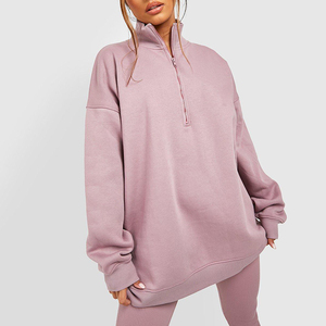 Fabricante de lana de algodón de peso pesado <span class=keywords><strong>media</strong></span> <span class=keywords><strong>cremallera</strong></span> en blanco mujeres sudaderas de gran tamaño sólido Stand Collar mujeres <span class=keywords><strong>cremallera</strong></span> sudaderas - Product Image 4