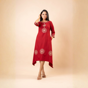 Vestido Midi de Georgette Duradero con Bordado y Dobladillo Asimétrico para Mujer, Ropa al por Mayor para Boutiques - Product Image 3