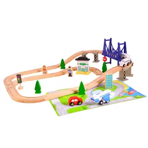 Jogo educativo DIY para crianças, conjunto de brinquedos de madeira para trilhos ferroviários de trem, brinquedo para crianças