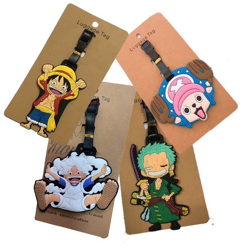Lot De 2 étiquettes De Bagage Rondes En Cuir Synthétique - Motif Manga Pirate, Avec Carte D'identité Privée - 6