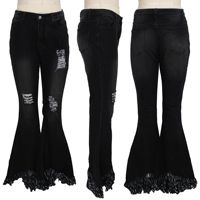 HSF2318 Pantalon Jean Évasé Femme Taille Haute Style Cloche Lavé Perforé, Jean Large Slim Tendance Polyvalent