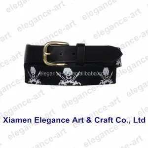 fashion black and white skull handmade needlepoint belt genuine leather men's belt