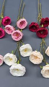 زهور اصطناعية وردية ساطعة للزفاف، 3 رؤوس من زهور أوستن الحريرية المصنوعة يدويًا، مناسبة للعودة إلى المدرسة وعيد الأم، متوفرة بالجملة - Product Image 3