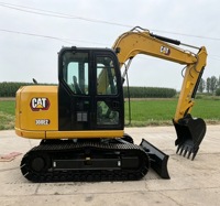 En stock : Pelle hydraulique CAT 308E2 avec chenilles en acier et accessoires personnalisés disponibles pour les travaux municipaux, agricoles et de construction.
