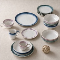 Service de table en grès en forme de chrysanthème, avec assiette, bol et tasse à pétales côtelés et glaçure dégradée, idéal pour mariages, décoration, fêtes et maison