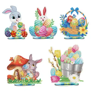 Yeni ürün akrilik paskalya tavşanı masaüstü süslemeleri elmas boyama kiti paskalya yumurtaları ev dekor DIY süs
