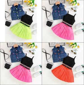 Tenues d'été pour fillettes, veste en <span class=keywords><strong>jean</strong></span>, <span class=keywords><strong>jupe</strong></span> plissée pour filles de 3 à 8 ans, ensembles de vêtements pour petites filles, vêtements pour enfants, vente en gros de vêtements pour bébés - Product Image 2