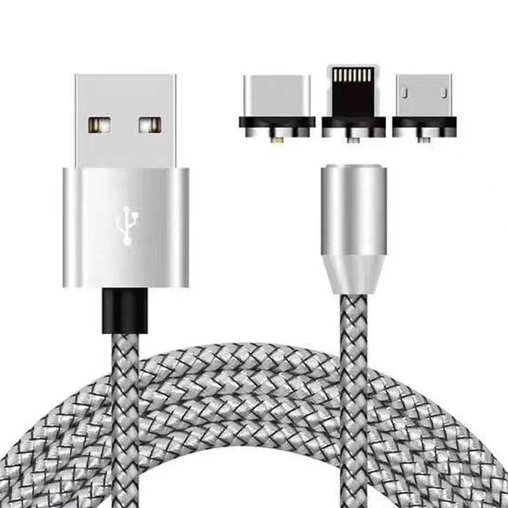 Factory Price Wholesale 1m 3A Magnetic USB 3 in 1 Fast Charging Cable Magnet Charger USB-C Cable With Type-C Micro USB lOS