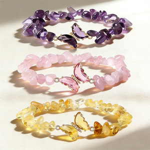 Lot de Bracelets Empilables en Perles avec Breloques Papillon en Améthyste Naturelle et Quartz Rose pour Femme, Idéal pour la Méditation, Cadeau 2026 - Vente en Gros Usine - Product Image 1