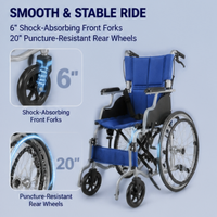 Fauteuil roulant manuel en aluminium, capacité 100 kg, pour personnes âgées, accoudoirs en mousse, intérieur/extérieur, pour soignants et soins – Ventes Flash
