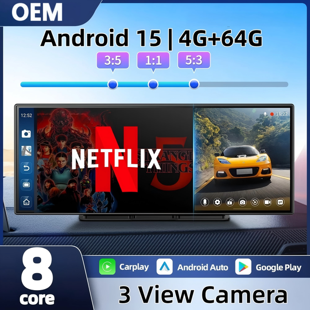 Android 15 11.4" 4K Dashboard Video Recorder Wireless CarPlay Android Auto Dashcam GPS Navigation YouTube Netflix Google Play