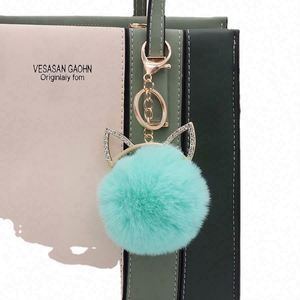 Porte-clés de luxe mignon avec oreilles de chat et pompon, boule de fourrure moelleuse, jouet en peluche, pendentif de sac, cadeau, porte-clés en strass - Product Image 5