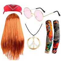 Kostum Halloween Hippie Rock Cokelat 1980-an Retro Hip-hop Punk Aksesoris Kepala Pertunjukan Halloween Cosplay TV & Film