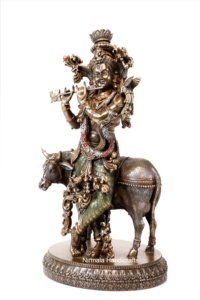 Artesanía Nirmala, Estatua de Poliresina del Dios Vaca Krishna Gau Gopal, Estilo Art Deco, Decoración Hecha a Mano para el Hogar - Product Image 3