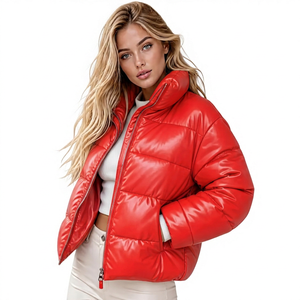 <b>Pink</b> Puffer <b>Jacket</b> Women Stand Collar Zipper Closure Winter Casual Coat Thick Polyester Wadding Short Length Windproof Design - Product Image 5