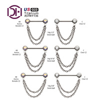 DFARS conforme titane Double chaîne balancent avec sans fil et lunette fixe ensemble gemme CZ mamelon barre haltère Piercing bijoux