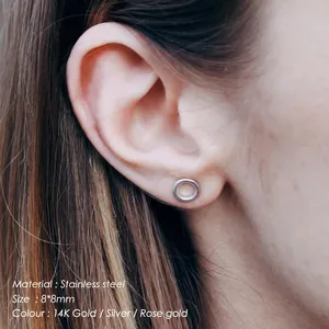 Boucles d'oreilles clous rondes <span class=keywords><strong>creuses</strong></span> en acier inoxydable EManco, motif géométrique simple, légères, créatives, pour femmes, usage quotidien, fêtes et sorties sociales - Product Image 2