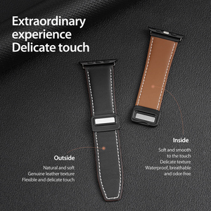 Correa de cuero genuino para iWatch modelo business, correa de reloj inteligente con doble cierre magnético, correa de reloj de cuero premium para hombre - Product Image 5
