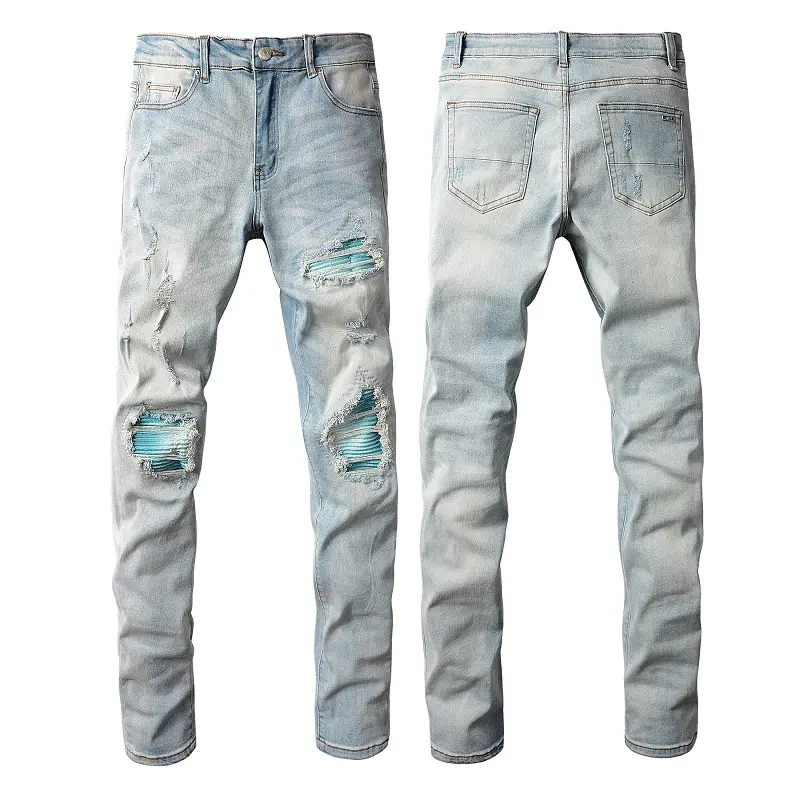 Moda personalizada suelta clásica Denim Crazy Clothes Stock Ripped jeans Hombres