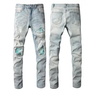 Thời Trang Tùy Chỉnh Lỏng Cổ Điển Denim Điên Quần Áo Cổ Phiếu Ripped Jeans Người Đàn Ông