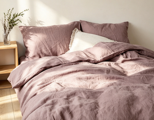 Set di Biancheria da Letto in Lino Francese 100% Lavato, Colore <span class=keywords><strong>Rosa</strong></span> Mauve, <span class=keywords><strong>Copripiumino</strong></span> in Lino Tinta Unita - Product Image 1