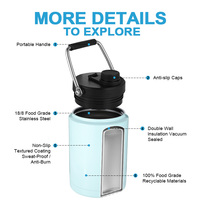 Jarra Térmica de Acero Inoxidable de Doble Vacío, de un Galón, 64 oz, 128 oz, Aislada al Vacío, de Acero Inoxidable 304 con Tapa Resistente