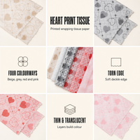 Papier de soie imprimé à motif cœur, papier d'emballage cadeau, couleurs assorties, boutique, fête, mariage, emballage, impression de logo personnalisé