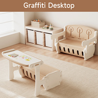 Ensemble table et chaise 2-en-1 pour enfants avec rangement, bureau multifonctionnel en plastique pour tout-petits, transformable en canapé pour enfants, idéal pour la salle de jeux et la chambre d'enfant