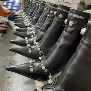 Botas De Mujer Western Style Rivet Studded Side Leather Ankle High Women <b>Heel</b> Boots for Ladies - Product Image 6