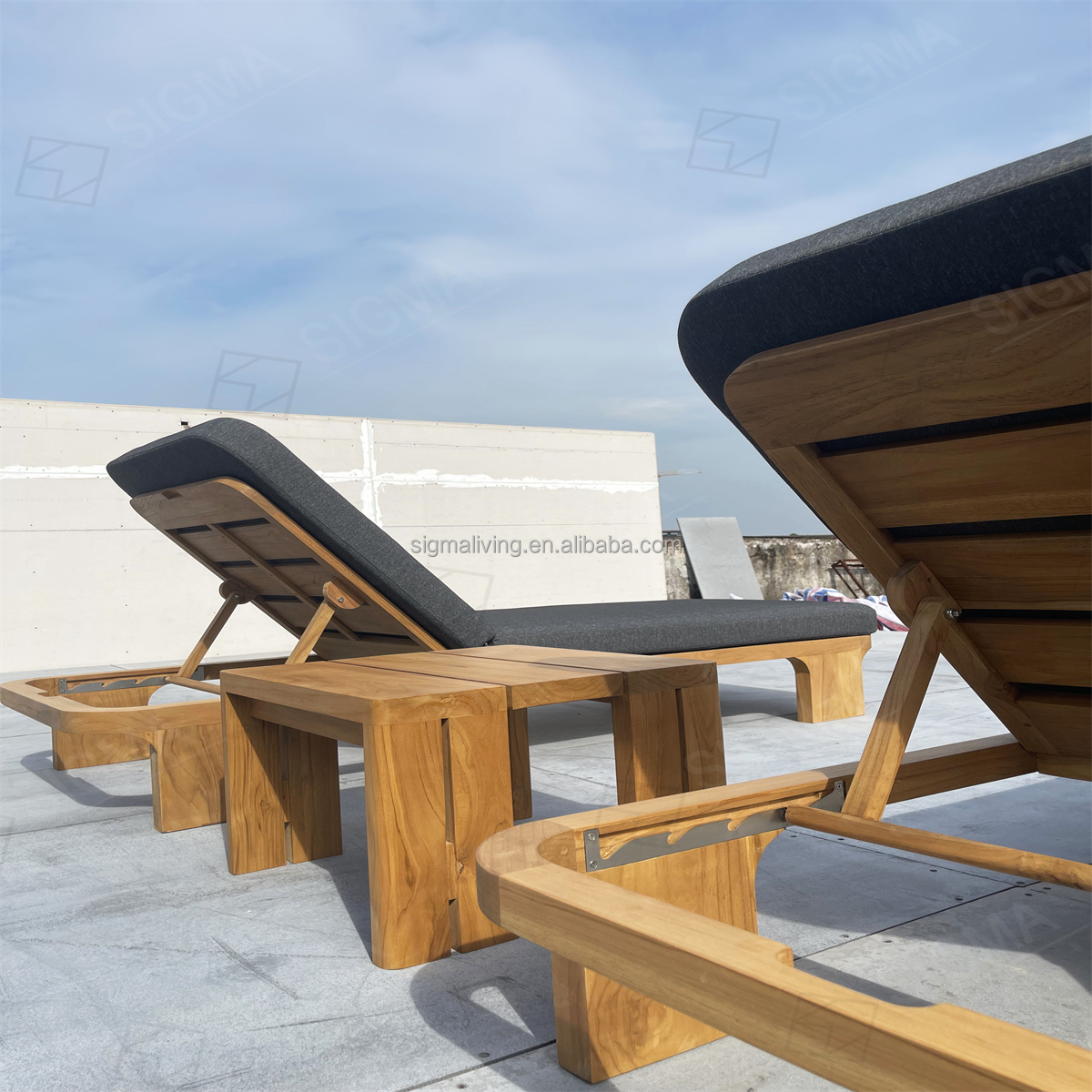 New Luxury Terrace Garden Teak Leisure Chair Set  Sun Lounge Bed Outdoor Teak Patio Furniture