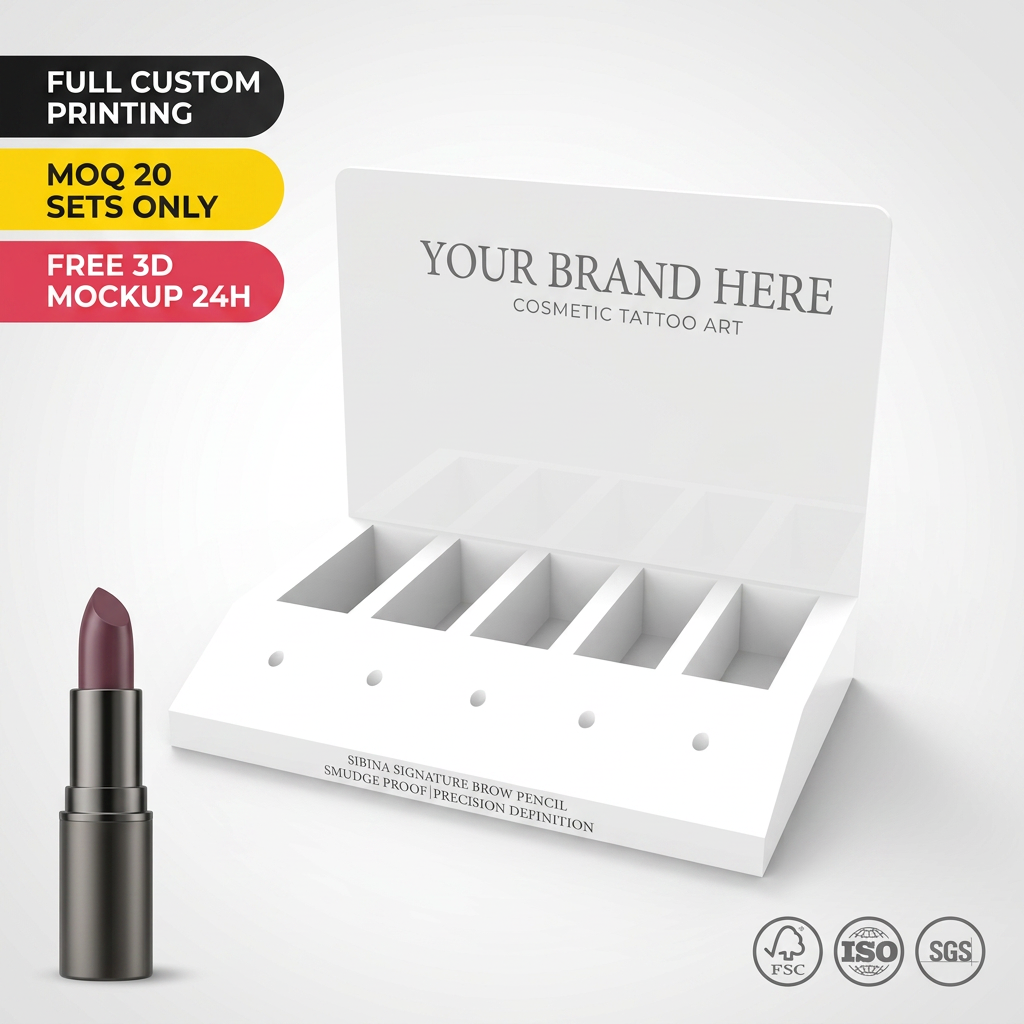Custom Acrylic Cosmetic Display Stand Countertop Makeup Organizer Lipstick Eyeliner Pencil Rack Retail POS Showcase Logo Stand